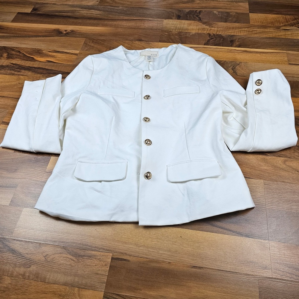 By Design Military Style Blazer White Gold Crest Buttons Structured Jacket Large
